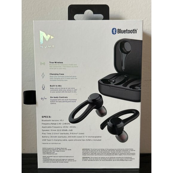 MVMT Helix Wireless Stereo Earbuds Charging Case IPX4 Sweatproof Bluetooth 12hr - Picture 2 of 5